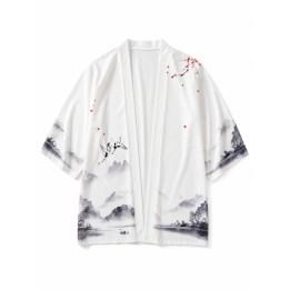 Kimono Blanc Paysage Encre