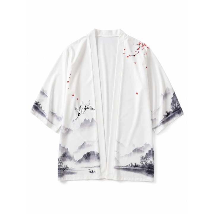 Kimono Blanc Paysage Encre