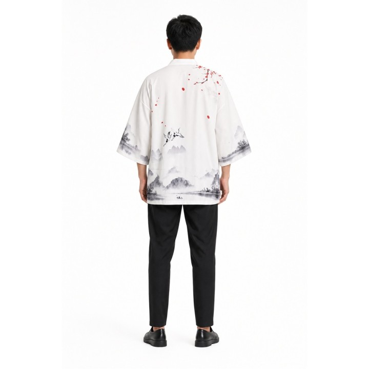 Kimono Blanc Paysage Encre