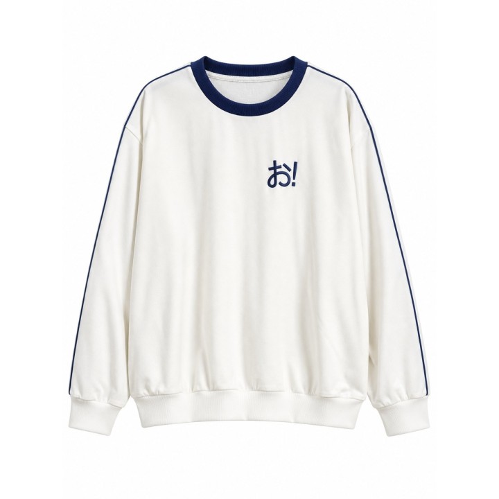 Sweat Blanc Col Bleu Brodé