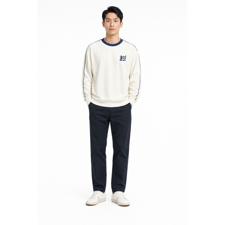 Sweat Blanc Col Bleu Brodé