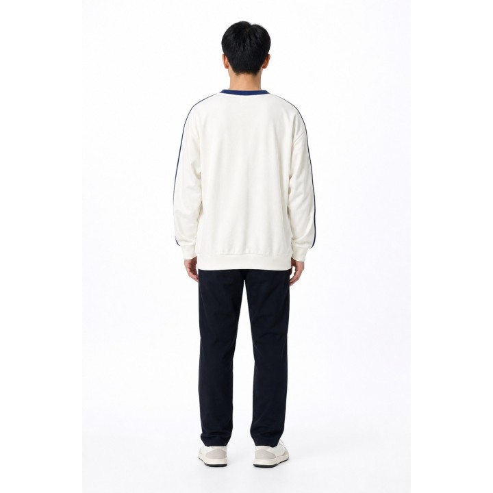 Sweat Blanc Col Bleu Brodé
