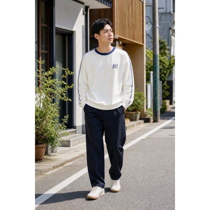 Sweat Blanc Col Bleu Brodé