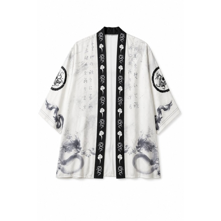 Kimono Blanc Dragon Encre