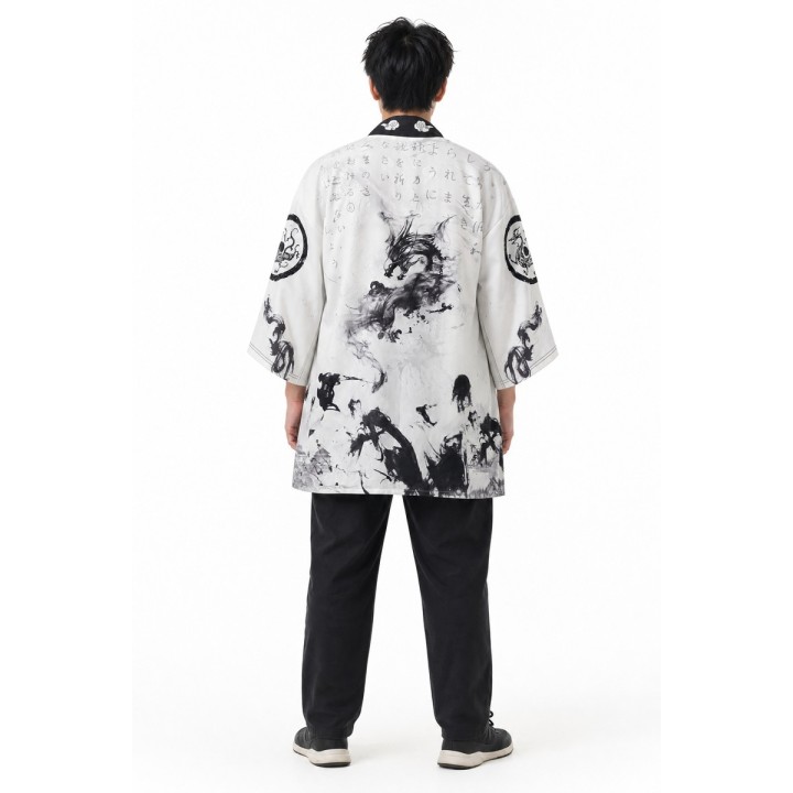 Kimono Blanc Dragon Encre