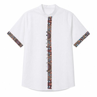 Chemise Col Mao Bande Ethnique