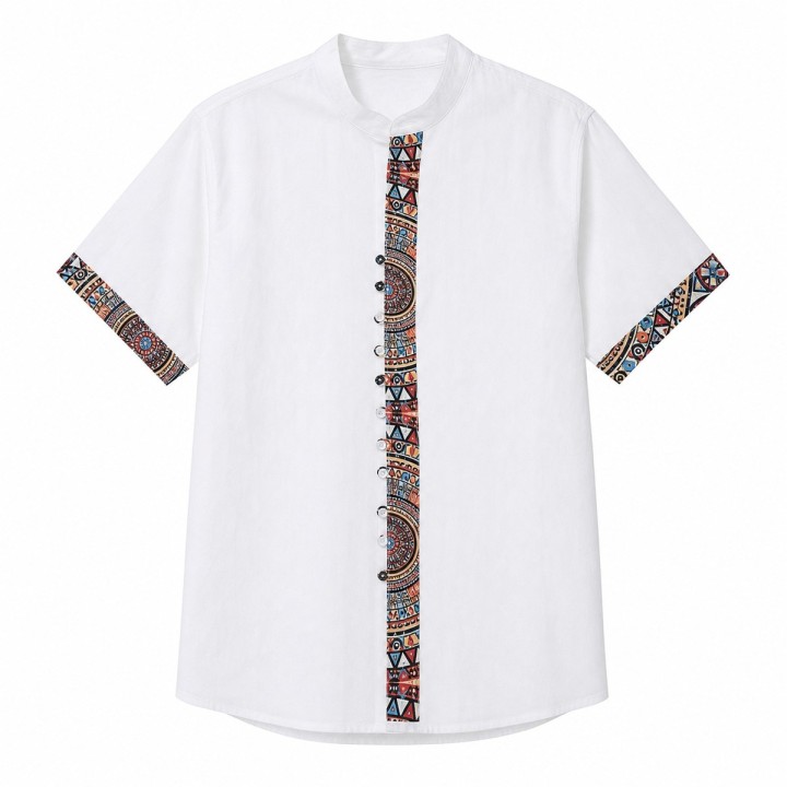 Chemise Col Mao Bande Ethnique