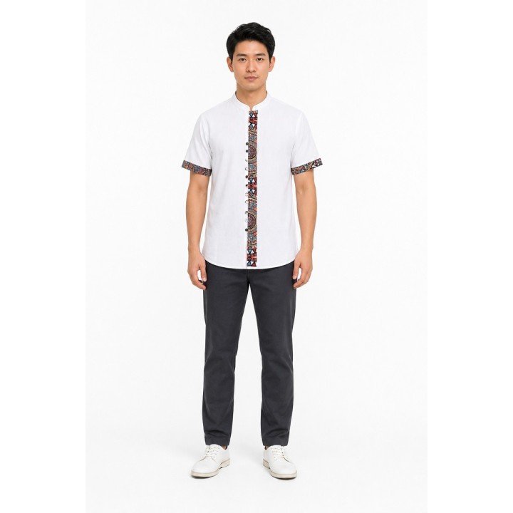 Chemise Col Mao Bande Ethnique