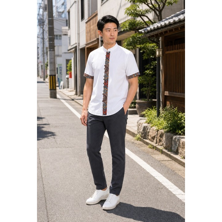 Chemise Col Mao Bande Ethnique