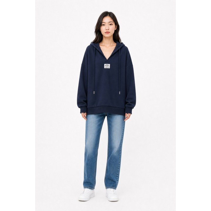 Sweat à Capuche Col V - Bleu marine