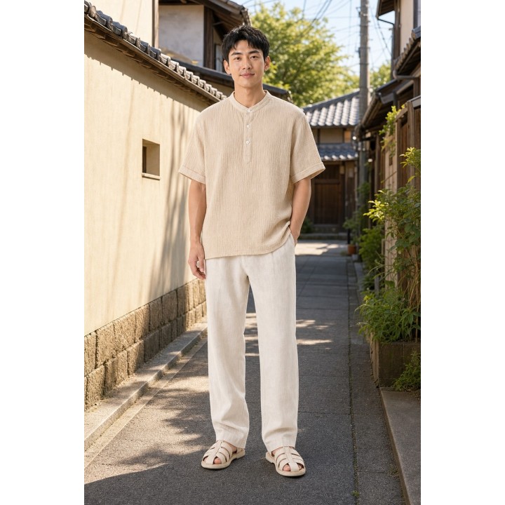 Chemise Col Mao Gaze de Coton