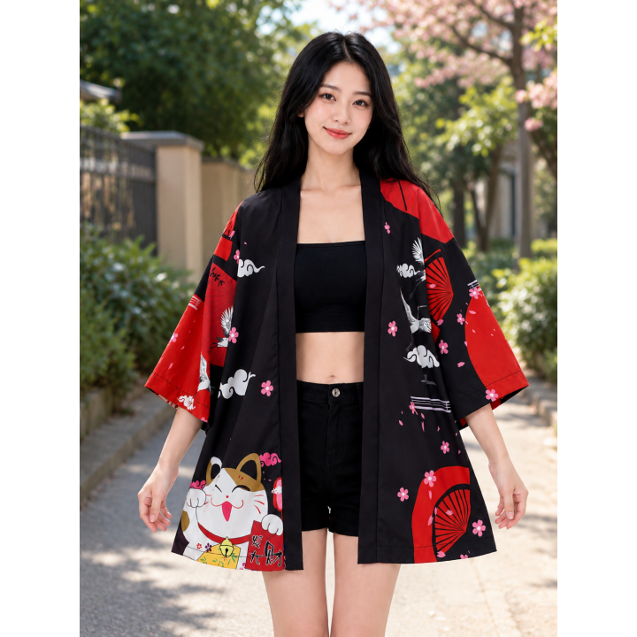 Kimono Maneki Neko Akane | Kimono Japonais Femme – Japean
