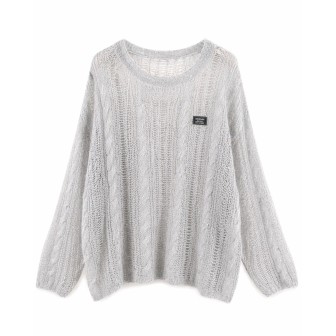 Pull Maille Ajourée Gris Clair