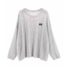 Pull Maille Ajourée Gris Clair