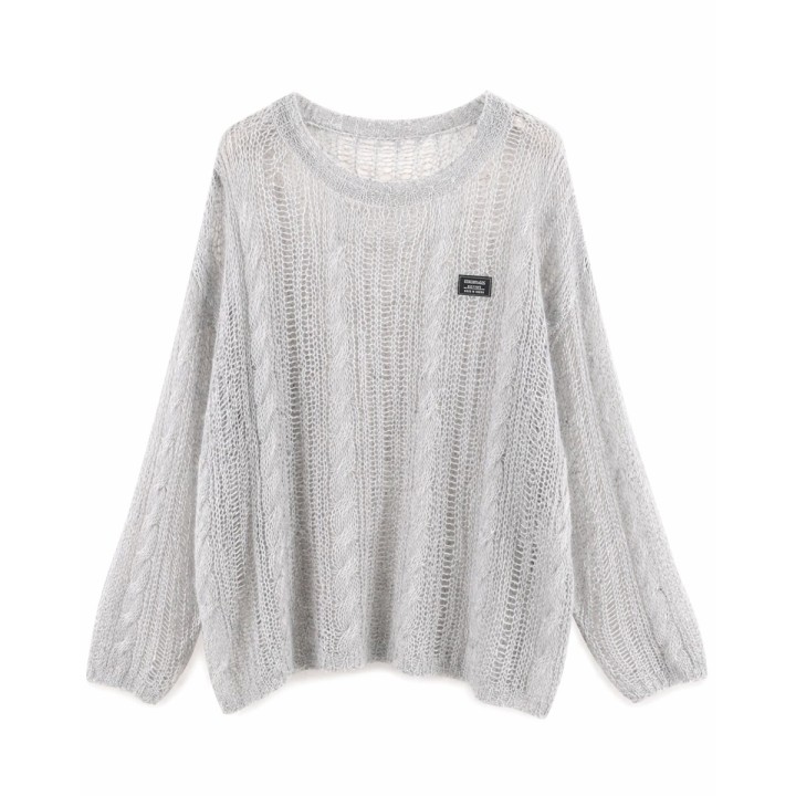Pull Maille Ajourée Gris Clair
