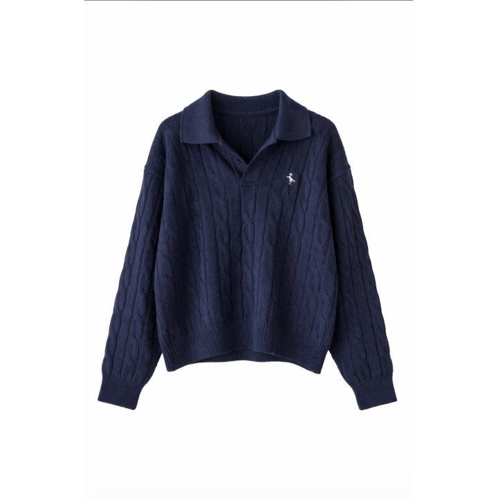 Pull Polo Torsadé - Bleu marine