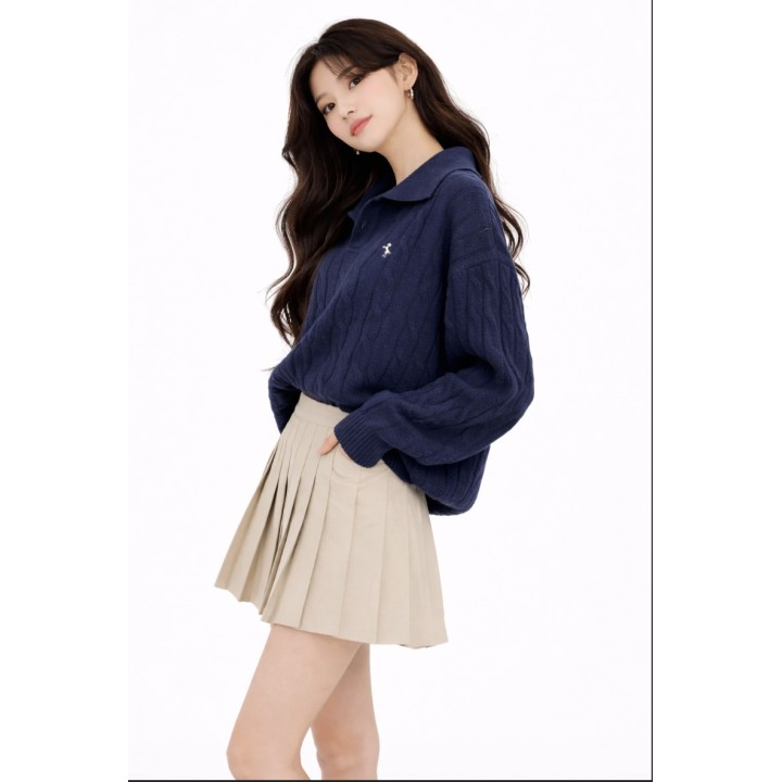 Pull Polo Torsadé - Bleu marine