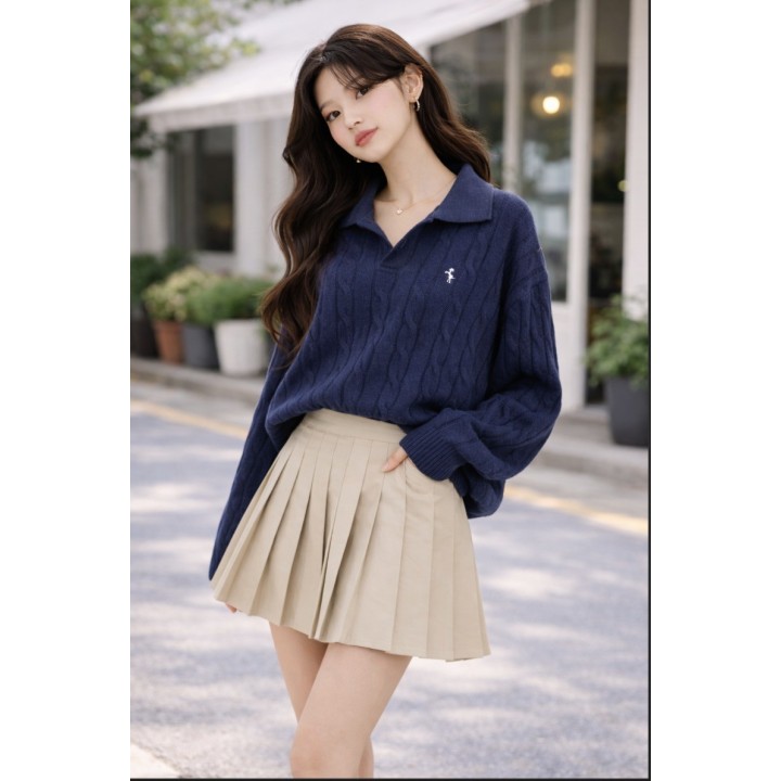 Pull Polo Torsadé - Bleu marine