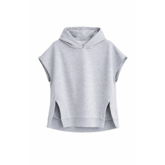 Sweat à Capuche Sans Manches Gris Chiné