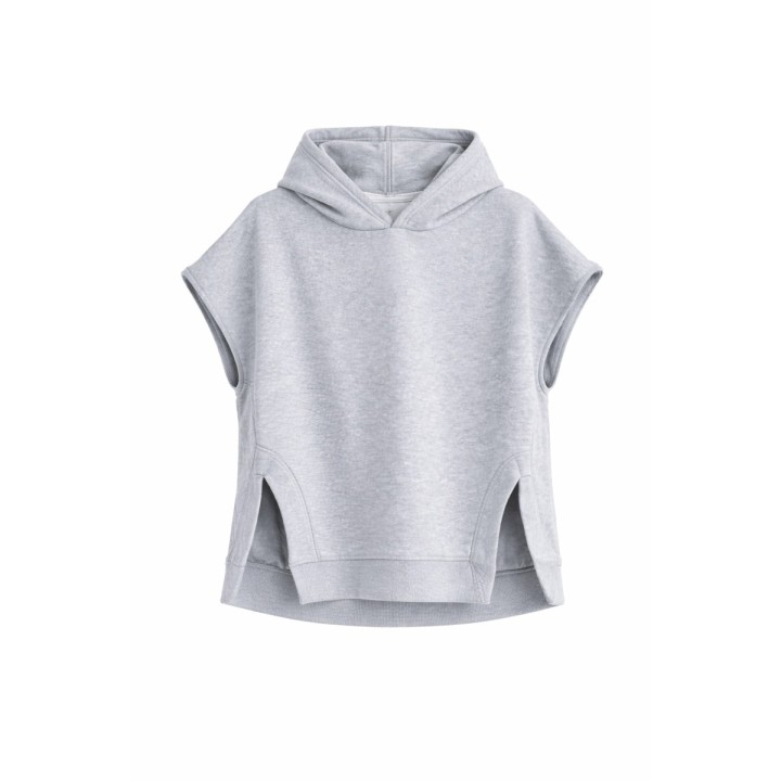 Sweat à Capuche Sans Manches Gris Chiné