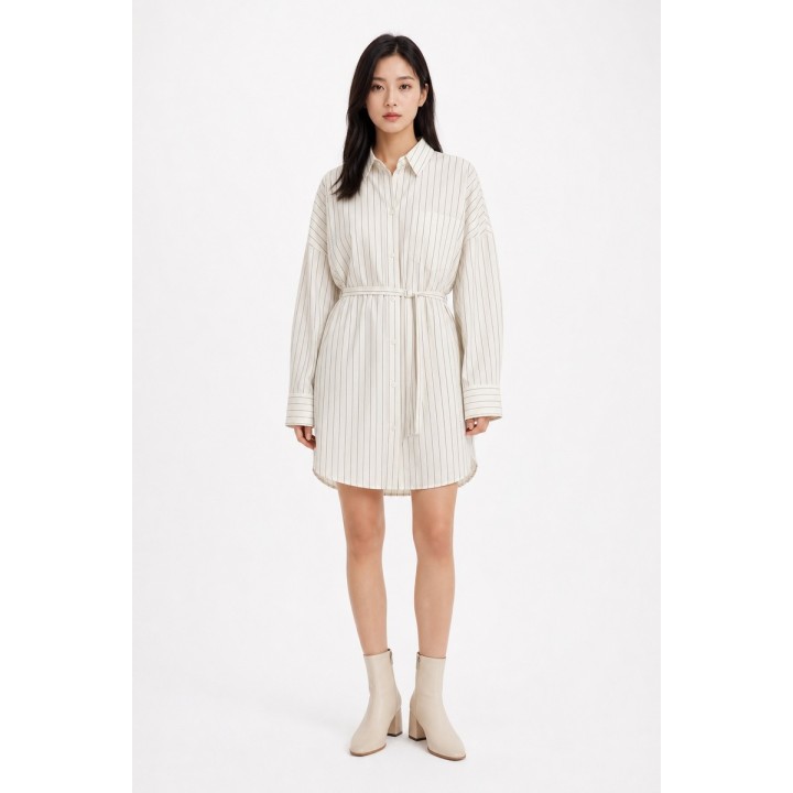 Robe-Chemise Oversize Rayures Ivoire