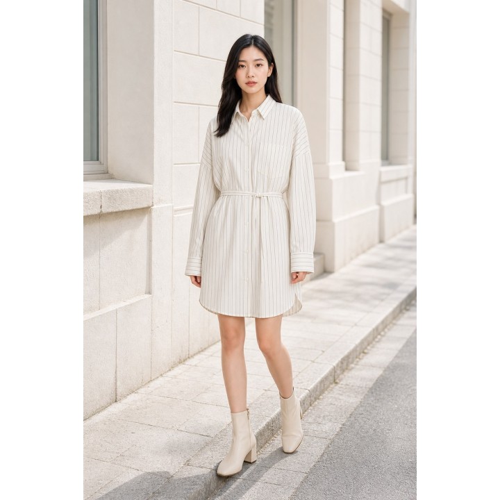 Robe-Chemise Oversize Rayures Ivoire