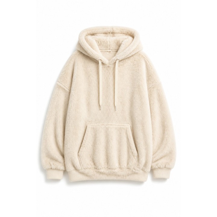 Pull à Capuche Sherpa Blanc Oversize