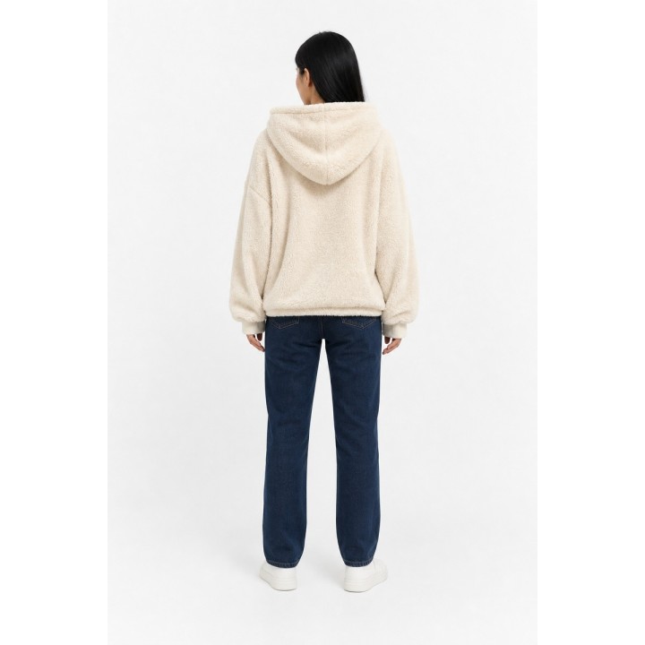 Pull à Capuche Sherpa Blanc Oversize