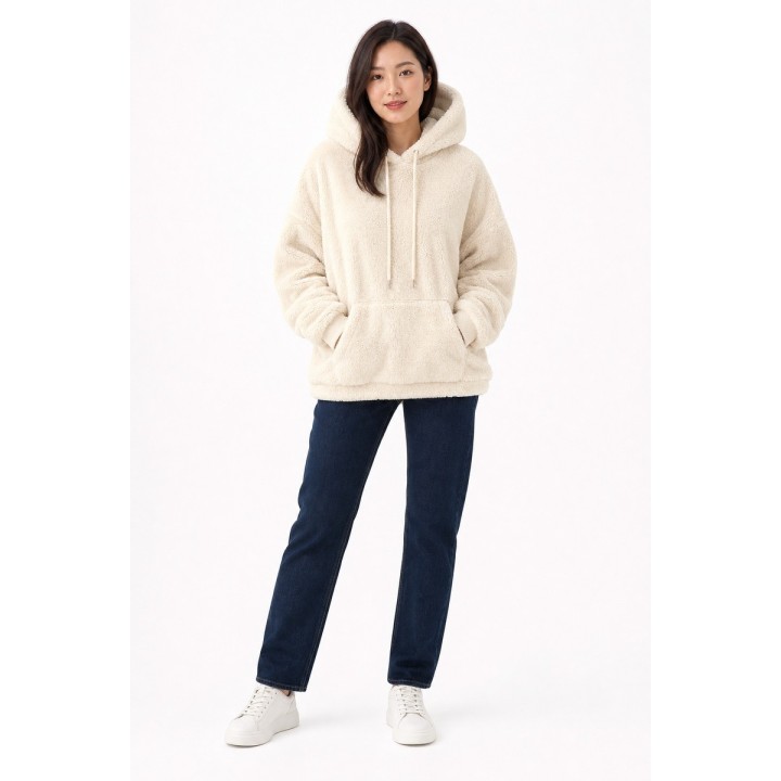 Pull à Capuche Sherpa Blanc Oversize