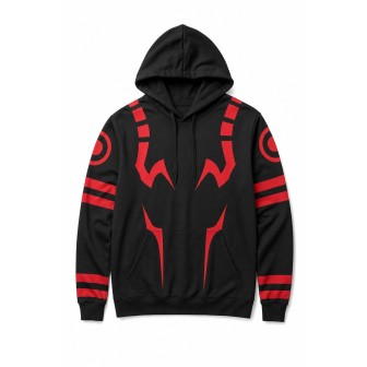 Sweat à Capuche Graphique Noir et Rouge