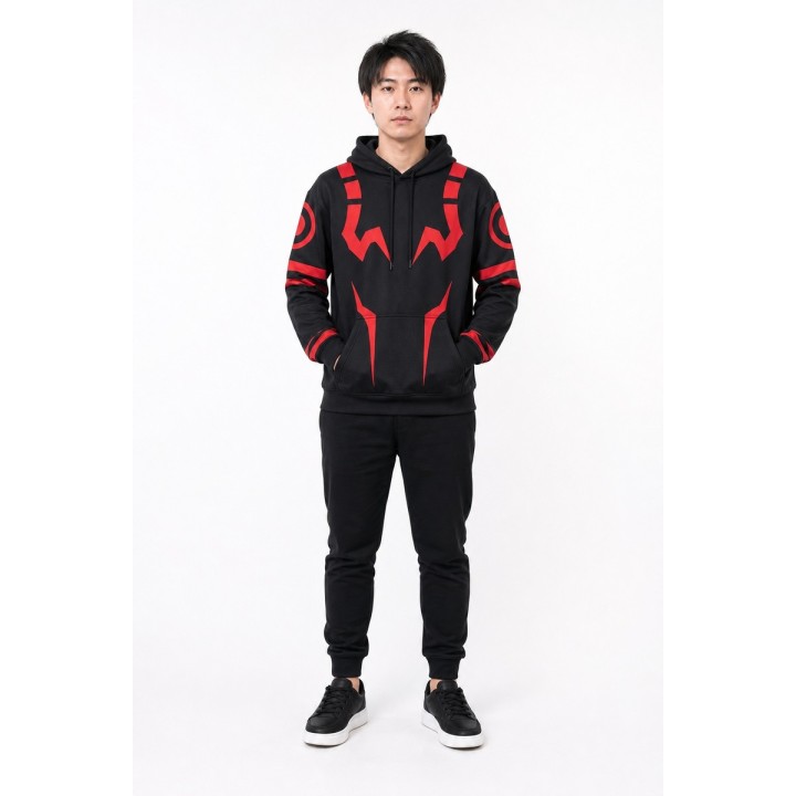 Sweat à Capuche Graphique Noir et Rouge