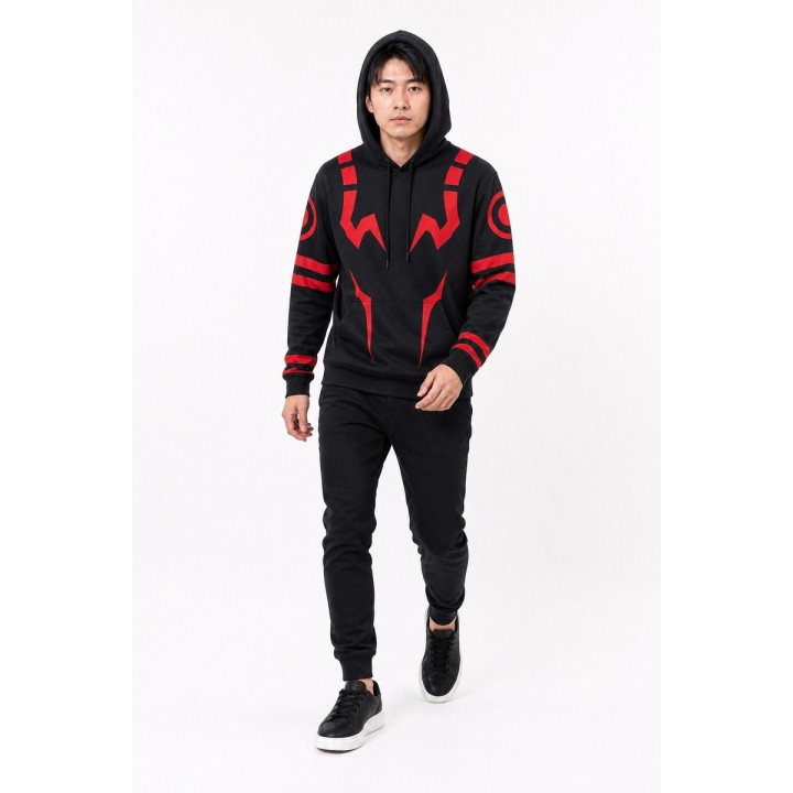 Sweat à Capuche Graphique Noir et Rouge