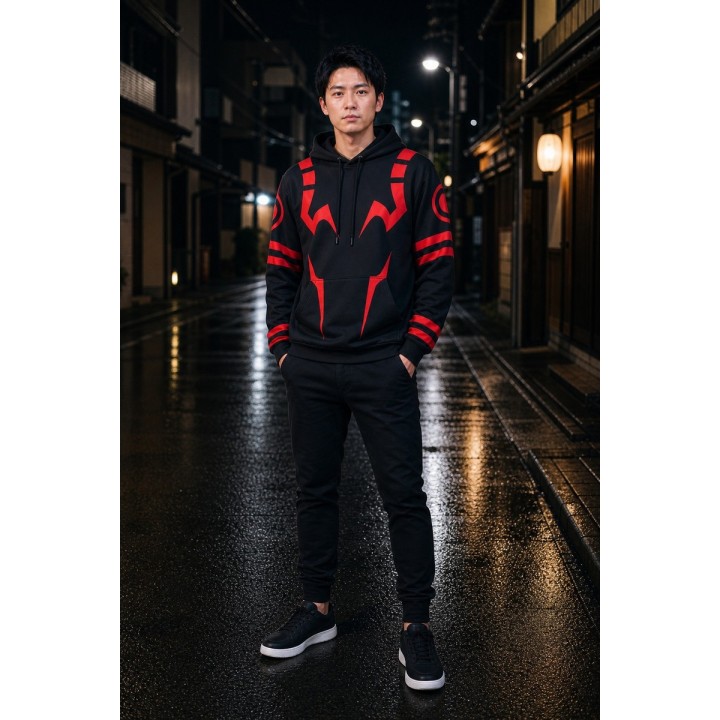 Sweat à Capuche Graphique Noir et Rouge