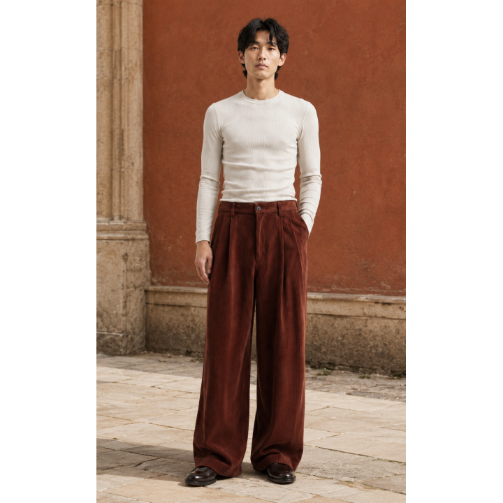 Pantalon Large Velours Rouille | Japean