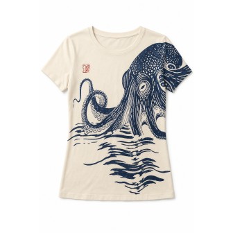T-shirt Ajusté Imprimé Poulpe Vintage