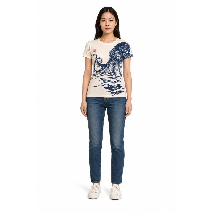 T-shirt Ajusté Imprimé Poulpe Vintage