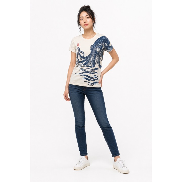 T-shirt Ajusté Imprimé Poulpe Vintage