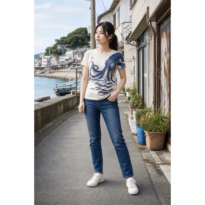 T-shirt Ajusté Imprimé Poulpe Vintage