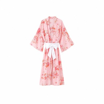 Kimono Long Fleuri Rose