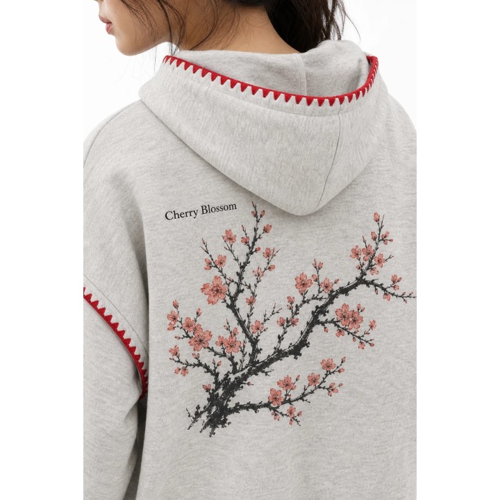 Sweat a Capuche Fleurs de Cerisier Femme