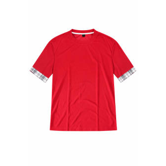 T-shirt Long Rouge à Manches Carreaux