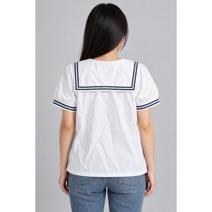 Blouse Blanche à Col Marin