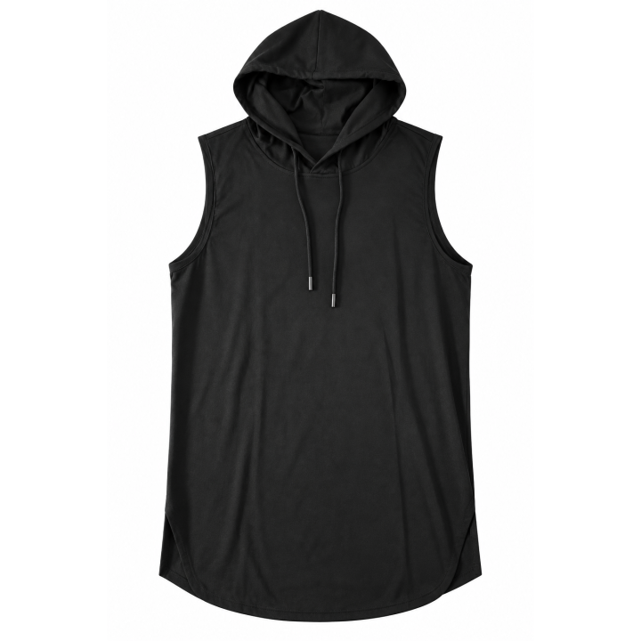 Débardeur Noir Long à Capuche