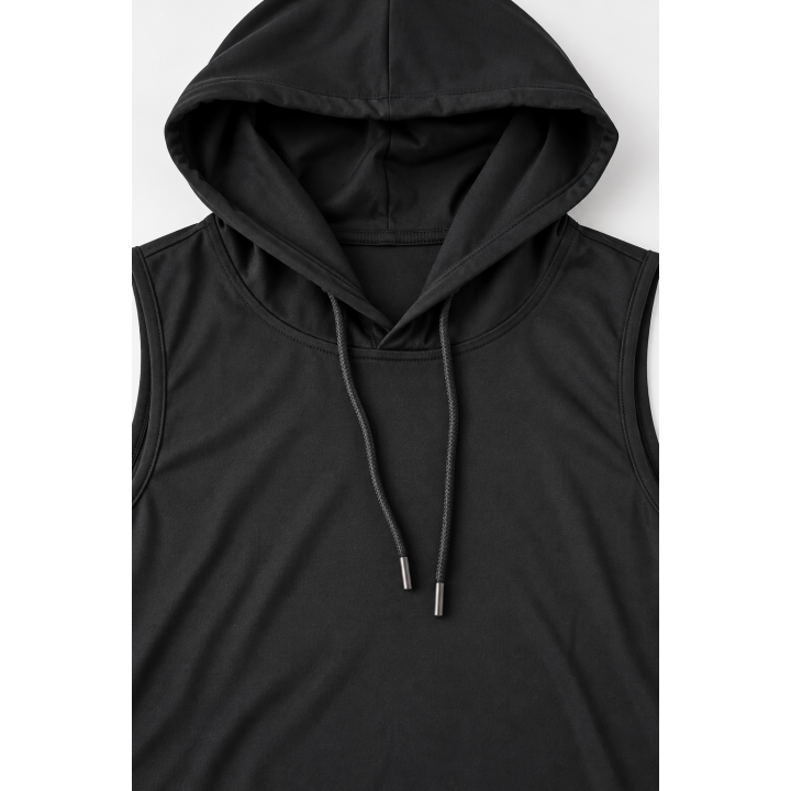 Débardeur Noir Long à Capuche