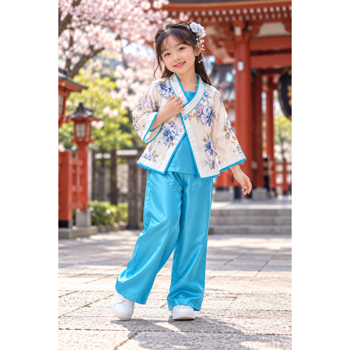 Ensemble Enfant Turquoise Fleuri