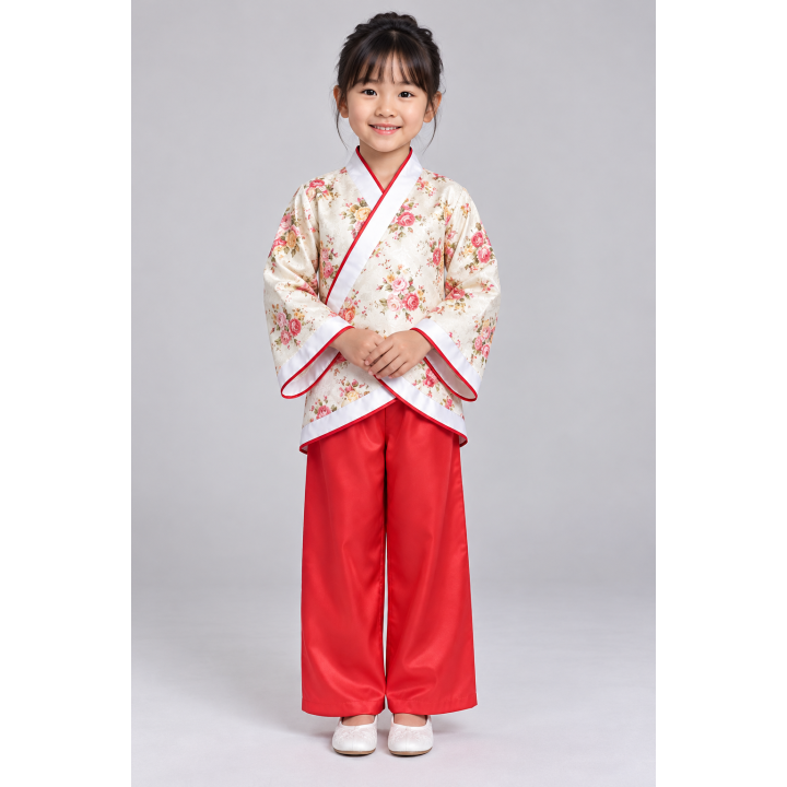 Ensemble Enfant Blanc et Rouge Fleuri