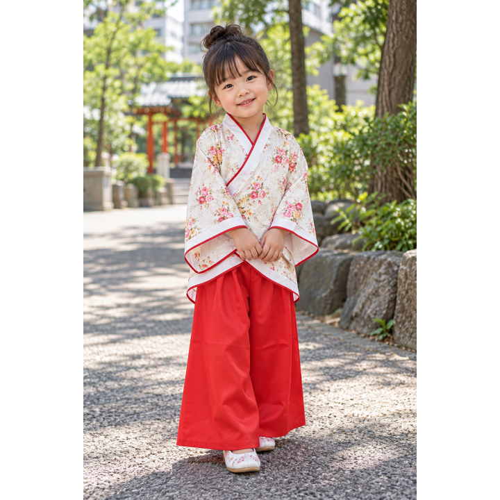 Ensemble Enfant Blanc et Rouge Fleuri