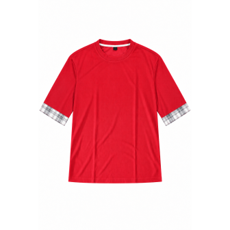 T-shirt Long Rouge à Manches Carreaux