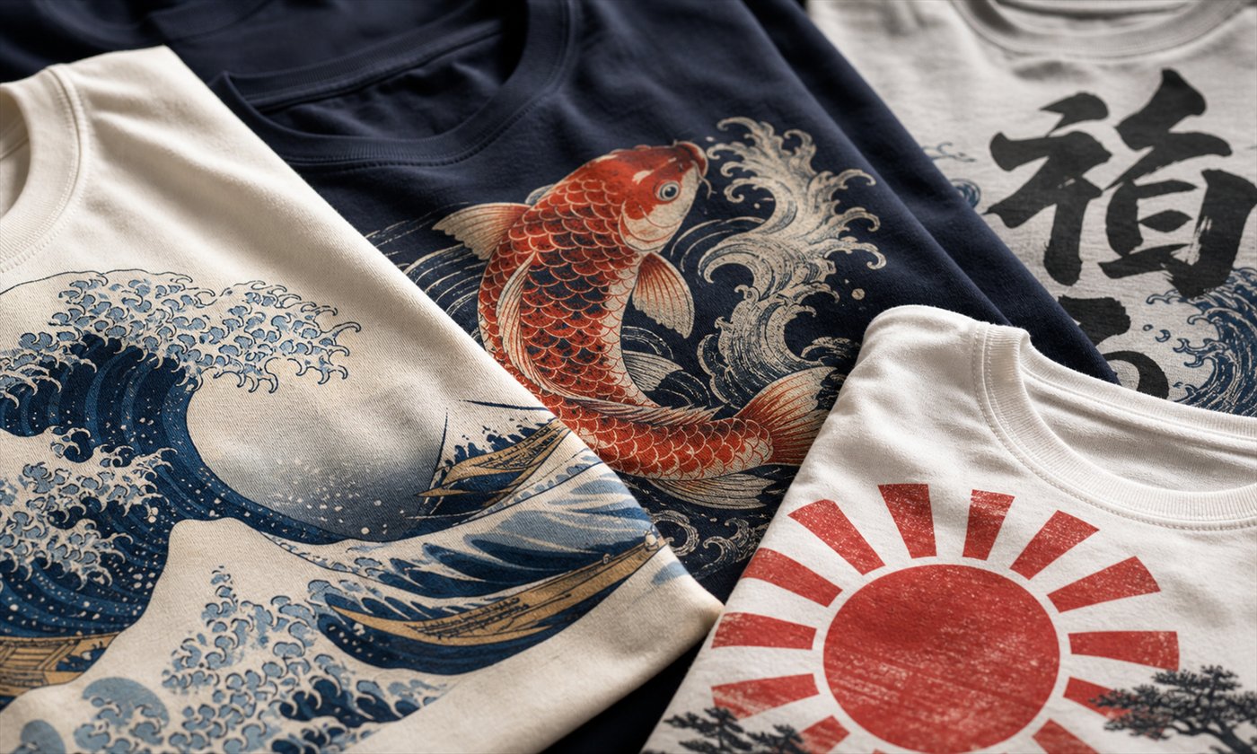 Motifs des t-shirts japonais : kanji, vagues, koï — leur signification